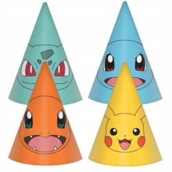 Urodzinowa / Imprezowa czapeczka papierowa Pokemon 8 szt