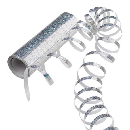 Srebrna serpentyna holograficzna 4m – dekoracja na imprezę sylwestra wesele