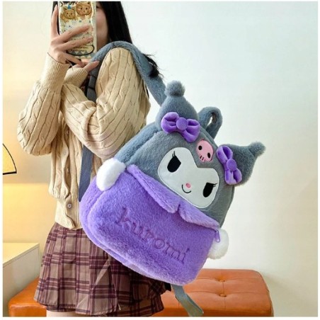 Pluszowy Plecak Kuromi Fioletowo-Szary Uroczy Plecaczek Sanrio z KokardkamI