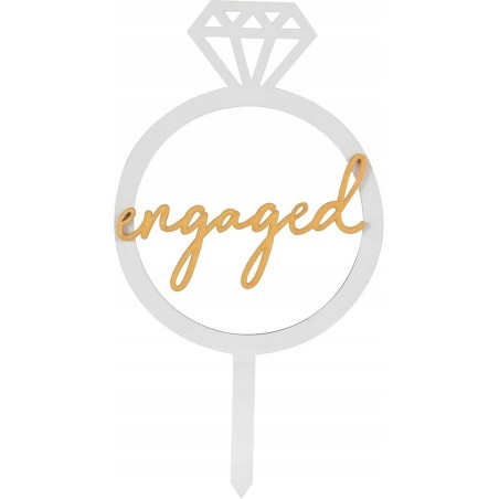 Topper na tort Engaged / Zareczyny / Zloty / Gold / Pierscionek / De