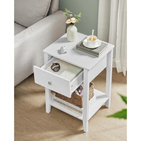 Szafka nocna stolik nocny biały z szufladą nowoczesna funkcjonalna Songmics