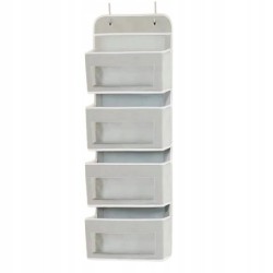 Organizer wiszący na drzwi z okienkami do przechowywania / 4 półki / szary