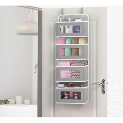 Organizer wiszący na drzwi z okienkami do przechowywania / 4 półki / szary 2