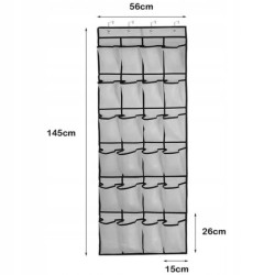 Organizer na buty / Wiszący na drzwi / 24 Kieszenie / 145 × 56 cm / Szary 2