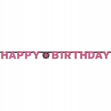 Girlanda Baner Happy Birthday Urodzin Różowa Brokat 213 cm