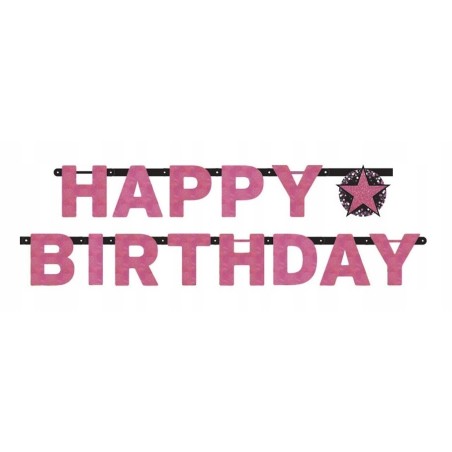 Girlanda Baner Happy Birthday Urodzin Różowa Brokat 213 cm