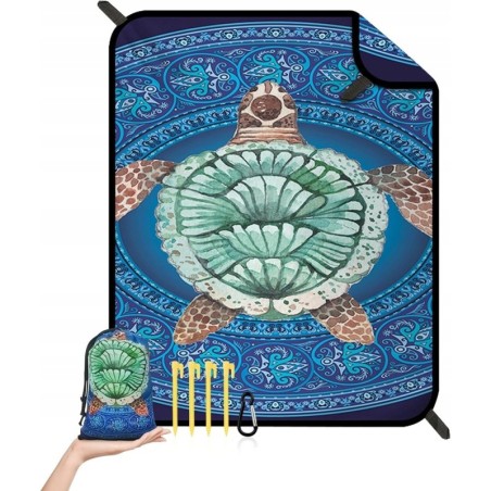 Koc Plażowy Bezpiaskowy 180x200 Mata Piknikowa Szybkoschnąca ŻÓŁW XXL