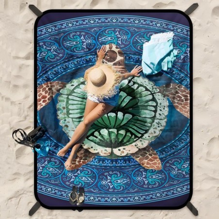 Koc Plażowy Bezpiaskowy 180x200 Mata Piknikowa Szybkoschnąca ŻÓŁW XXL