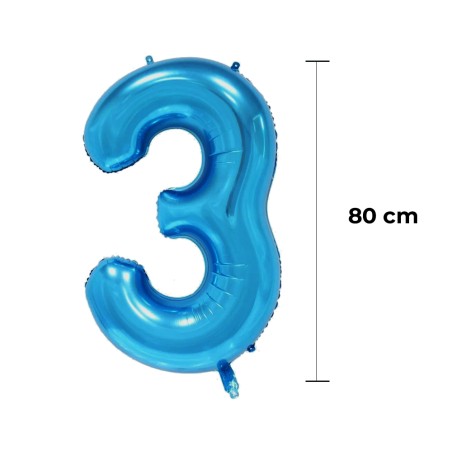 Balon Foliowy Na Hel CYFRA - 3 kolor NIEBIESKI - 80CM