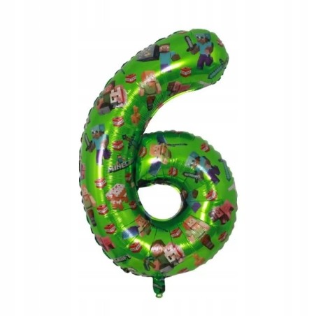 Balon 6 Urodziny Cyfra Sześć Foliowy Zielony 100 cm Minecraft