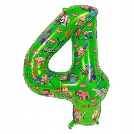 Balon 4 Urodziny Cyfra Cztery Foliowy Zielony 100 cm Minecraft