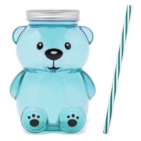 Butelka na wodę Kubek ze słomką dla dzieci MIŚ 300 ml Turkusowy