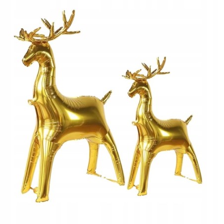 Świąteczne Balony Foliowe Renifer Mały i Duży 2 szt Złote Boże Narodzenie