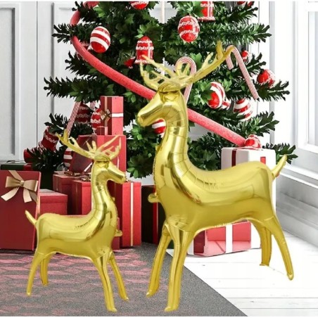 Świąteczne Balony Foliowe Renifer Mały i Duży 2 szt Złote Boże Narodzenie