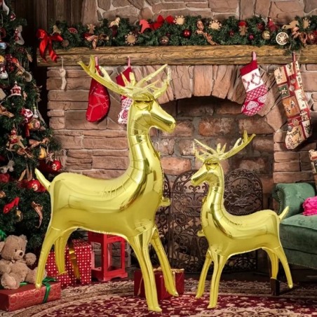 Świąteczne Balony Foliowe Renifer Mały i Duży 2 szt Złote Boże Narodzenie