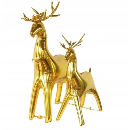 Świąteczne Balony Foliowe Renifer Mały i Duży 2 szt Złote Boże Narodzenie