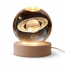 Lampka Nocna 3D – Kryształowa Kula Saturn LED