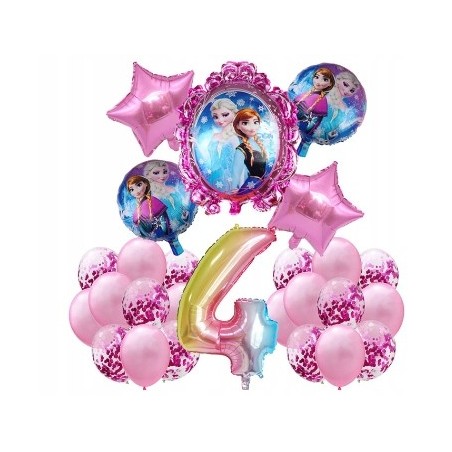 Balony na 4 URODZINY Zestaw KRAINA LODU Rozowy 26szt