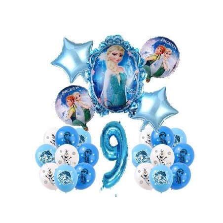 Balony na 9 URODZINY Zestaw KRAINA LODU 24szt