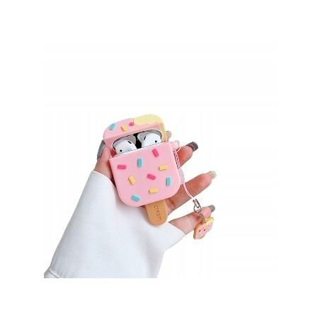 Etui Na Sluchawki AIRPODS 1/2 Lod na Patyku Rozowy