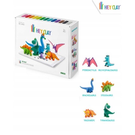 Interaktywna plastelina DINOZAURY /18 kolorów/ kreatywna zabawa / HEY CLAY