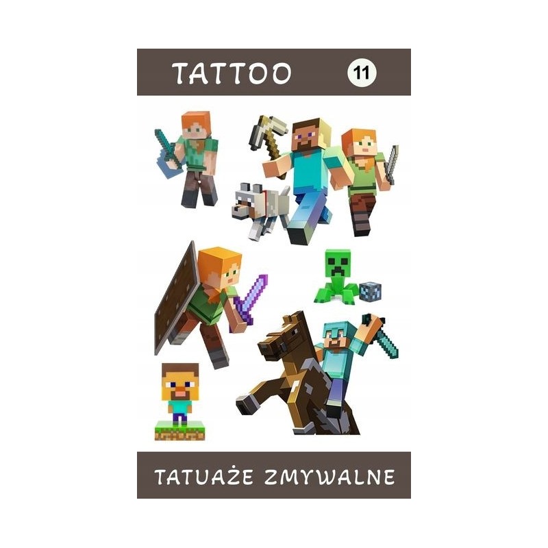 Przepiękny Zestaw Tatuaży Zmywalnych Dla Dzieci Minecraft