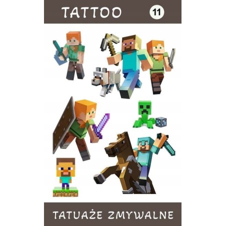 Przepiekny Zestaw Tatuazy Zmywalnych Dla Dzieci Minecraft
