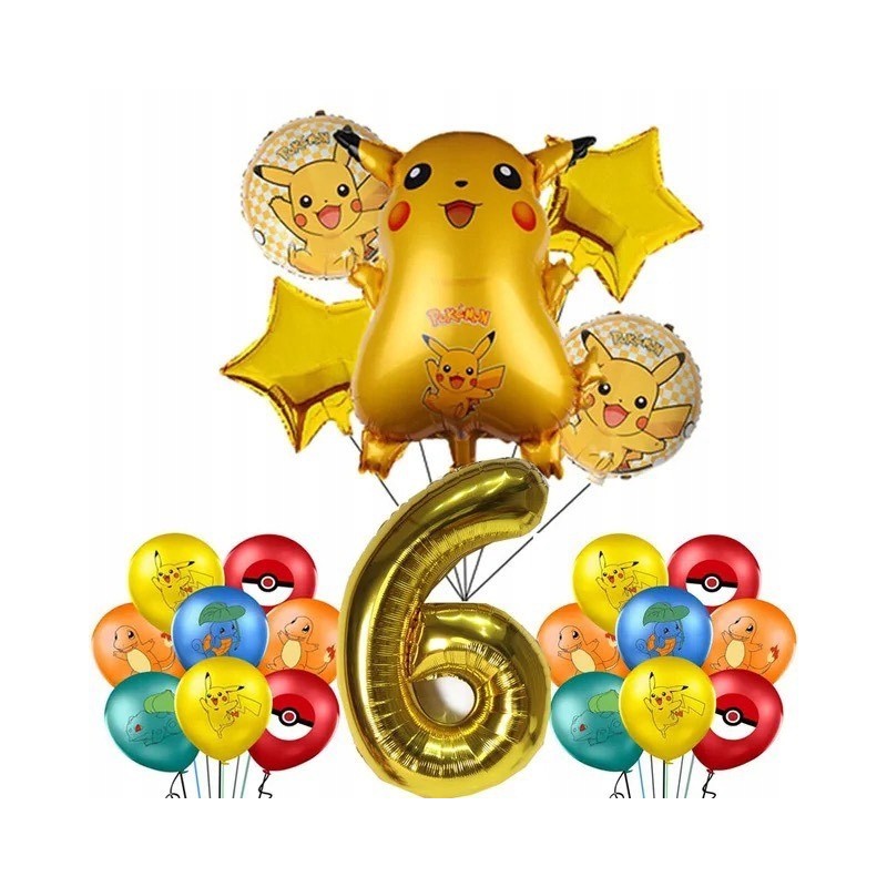 Balony Pokemon na 6 Urodziny Zestaw Urodzinowy 18szt