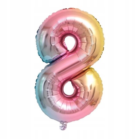 Balon 8 urodziny Cyfra OSIEM Foliowy teczowy 100cm