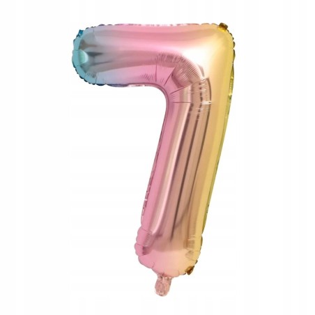 Balon 7 urodziny Cyfra SIEDEM Foliowy teczowy 100cm