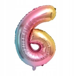 Balon 6 urodziny Cyfra SZESC Foliowy teczowy 100cm