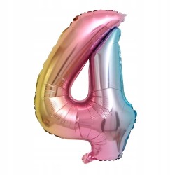 Balon 4 urodziny Cyfra CZTERY Foliowy teczowy 100cm