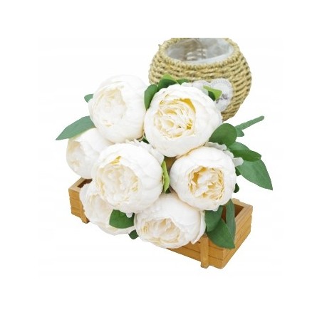 Bukiet Piwonia Biała / Peonia White / 7 Kwiatów / Duże Pąki jak Żywe