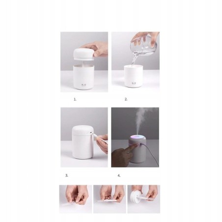 Nawilżacz Powietrza na USB 300ml - DYFUZOR LED - szary