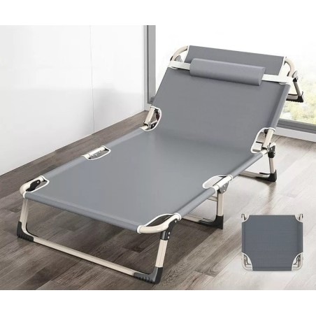 LEŻAK ogrodowy SZARY fotel PLAŻOWY tarasowy składany 190x74x30 cm