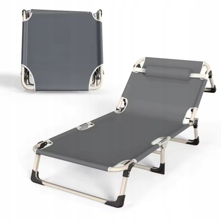 LEŻAK ogrodowy SZARY fotel PLAŻOWY tarasowy składany 190x74x30 cm