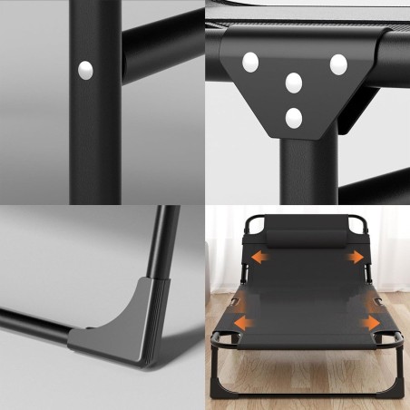 LEŻAK ogrodowy CZARNY fotel PLAŻOWY tarasowy składany 190x74x30 cm