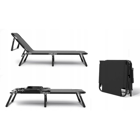 LEŻAK ogrodowy CZARNY fotel PLAŻOWY tarasowy składany 190x74x30 cm