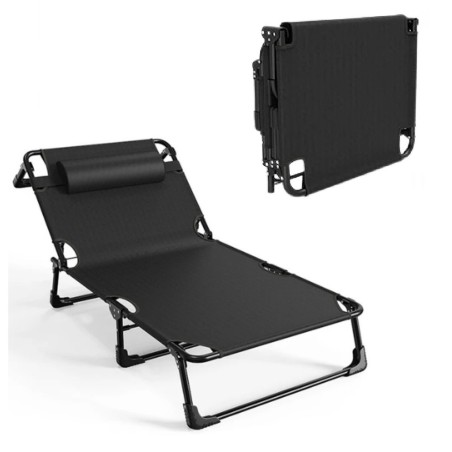 LEŻAK ogrodowy CZARNY fotel PLAŻOWY tarasowy składany 190x74x30 cm