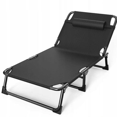 LEŻAK ogrodowy CZARNY fotel PLAŻOWY tarasowy składany 190x74x30 cm