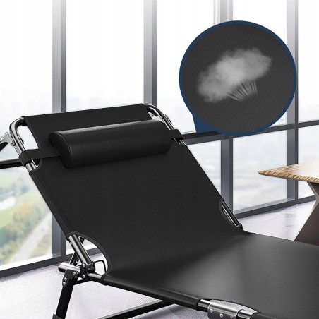 LEŻAK ogrodowy CZARNY fotel PLAŻOWY tarasowy składany 190x74x30 cm