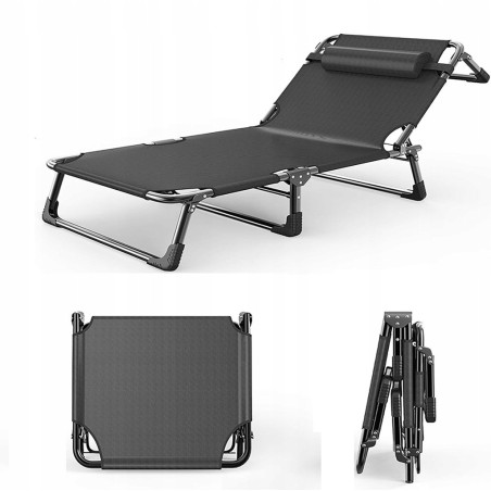 LEŻAK ogrodowy CZARNY fotel PLAŻOWY tarasowy składany 190x74x30 cm