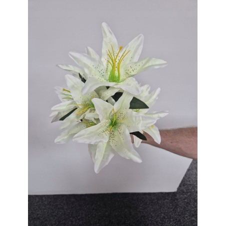 LILIE Sztuczne Kwiaty Bukiet gałązka 9 kwiatów LILIA biało-zielony 48cm