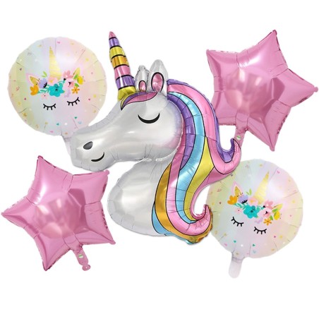 Balony na 2 URODZINY JEDNOROŻEC Zestaw 6 Balonów Foliowych Cyfra 2 - 70cm