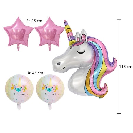 Balony na 1 URODZINY JEDNOROŻEC Zestaw 6 Balonów Foliowych Cyfra 1 - 70cm
