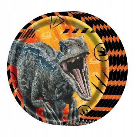 Talerzyki Jednorazowe DINOZAUR Jurrasic talerze papierowe 18cm 8szt