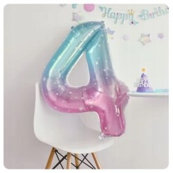 Balon 4 urodziny Cyfra CZTERY Foliowy Happy Birthday rozowo niebiesk