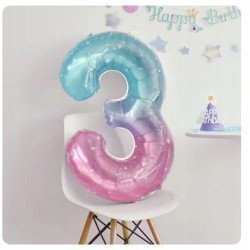 Balon 3 urodziny Cyfra TRZY Foliowy Happy Birthday rozowo niebieski 