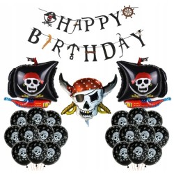 Balony na URODZINY Zestaw + Baner PIRACI 24szt