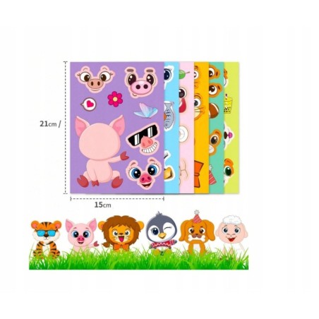 Wyklejanka manualna dla dzieci Zwierzęta Naklejka Naklejki 6 Arkuszy